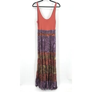 Boho Tiered Maxi Dress Anthropologie‎ Womens M Rust Purple Sleeveless Romantic